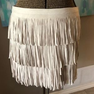 BCBGMaxAzria Mini Faux Suede Leather Fringe Skirt